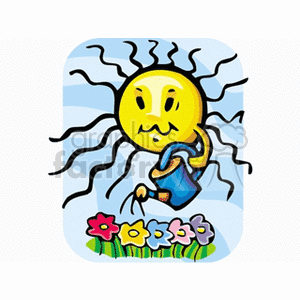 Sun watering some flowers clipart. Commercial use image # 152741