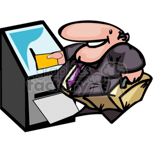 clipart - Man putting adeposit into a ATM.