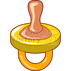The clipart image shows a pacifier commonly used for babies, with a nipple-shaped end designed for the baby to suck on. The pacifier is yellow
