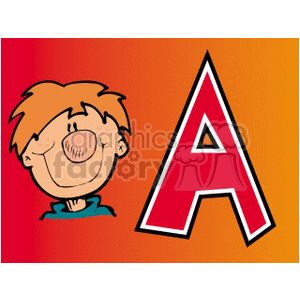 clipart - The face of a smiling boy next to the letter A.