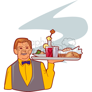Waiter carrying a tray of food clipart. Commercial use image # 153950