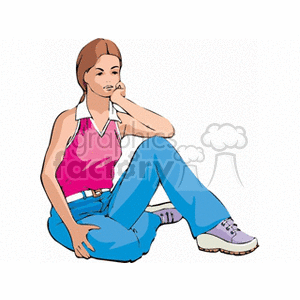 Teenage girl sitting on the ground with her head rested on her hand clipart. Royalty-free image # 154323