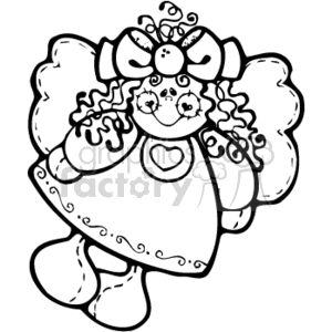 A Black and White Country Style Angel Doll Smiling with a big Bow clipart. Royalty-free image # 156245