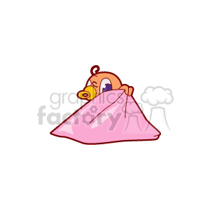 A Small Baby Peeking over Her Pink Blanket with a Pacifier in her Mouth clipart. Commercial use image # 156484