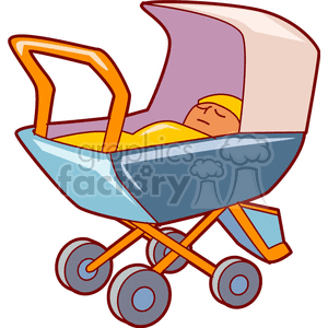 Baby sleeping in an old fashioned baby buggy clipart. Commercial use image # 156526