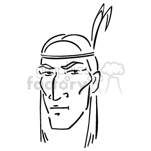 The image is a line drawing or clipart of a person's face. The style is fairly simple and graphic. There is a feather-like detail that appears to be attached to the person's head, possibly indicating a headband or some other type of headwear.