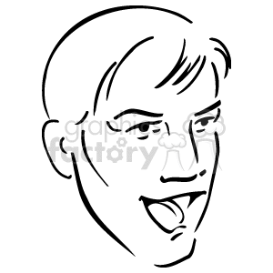 The image is a simple clipart representation of a person's face. The depiction is minimalistic, featuring only the outlines that define the person's facial features such as the eyes, nose, mouth, and the contour of the face and hair.