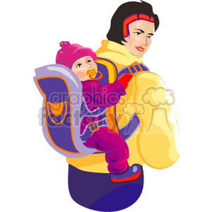 A Mom Bundled up in a Coat Carrying Her Baby in a Baby Backpack with a Pacifier in her Mouth animation. Royalty-free animation # 157450