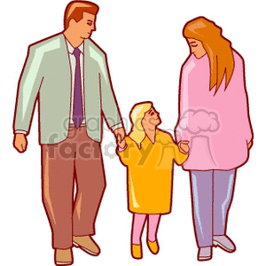 Mother and father walking with their daughter clipart. Commercial use image # 157480