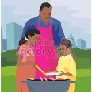 An african american family cooking out on the grill clipart. Commercial use image # 157490