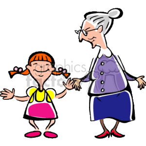 A little girl and her grandmother holding hands and smiling