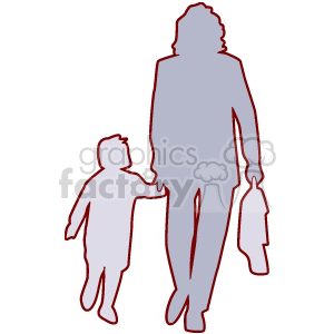 Silhouette of a mother walking with her child clipart. Commercial use image # 157526