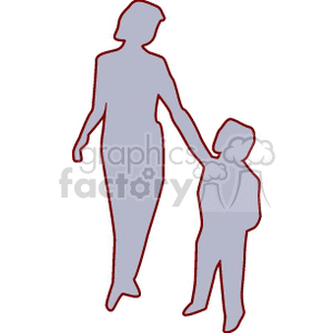 Silhouette of a mother and a child walking clipart. Commercial use image # 157540