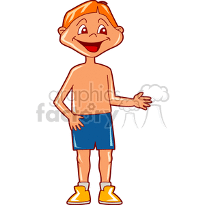A smiling boy with no shirt and blue shorts clipart. Royalty-free image # 158688