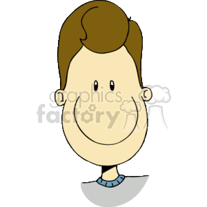 The face of a brown haired boy smiling in a grey and blue shirt clipart. Royalty-free image # 158777