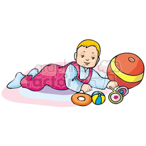 clipart - Little baby laying on a blanket playing with toys.