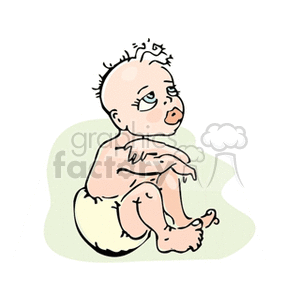 clipart - A Sad Little Baby Sitting in His Diaper with his arms Folded.