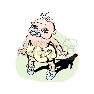 clipart - A Small Baby Standing in Booties and a Diaper with a Pacifier in its Mouth.