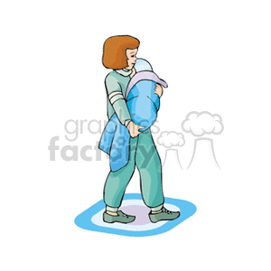 clipart - A girl carrying a baby.