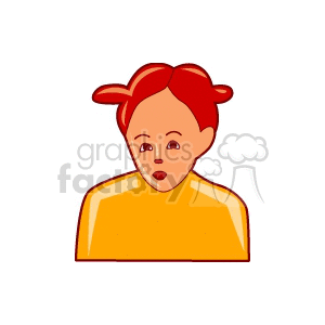 A red haired girl with pigtails in a gold shirt
