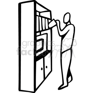 clipart - Black and white person organizing.