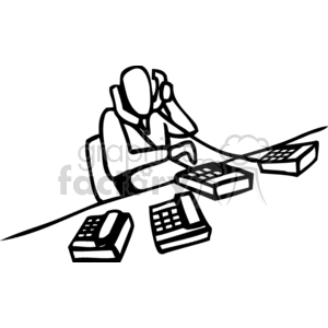 Black and white outline of a man multi-tasking clipart. Commercial use image # 159412