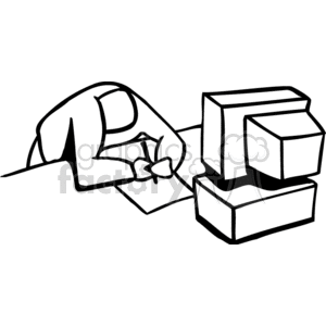 clipart - Black and white outline of a man writing .