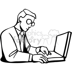 Black and white man typing on a keyboard  clipart.