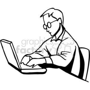 Black and white man sitting typing  clipart. Commercial use image # 159426
