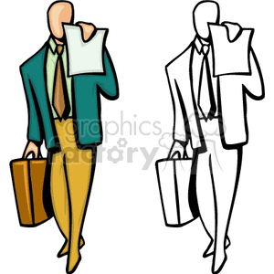 clipart - Man carrying briefcase and paperwork .