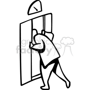 clipart - Black and white man holding elevator doors.