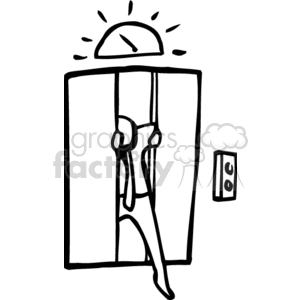 clipart - Black and white man stuck in an elevator.