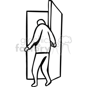 clipart - Black and white man opening a door.
