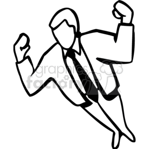 clipart - Black and white man with arms up proud.