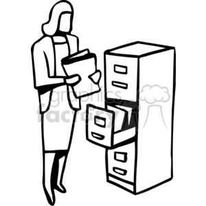 Black and white woman filing folders  clipart. Royalty-free image # 159456
