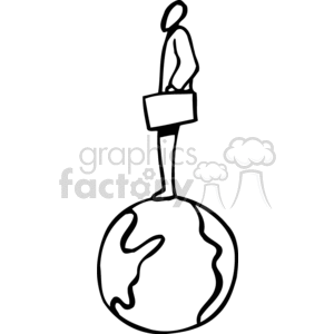 clipart - Black and white man standing on top of the world.