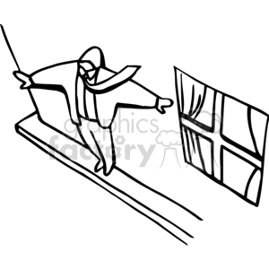 Black and white man balancing outside a window clipart. Commercial use image # 159484