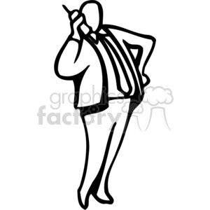 Black And White Man Casually Talking On A Cell Phone Clipart