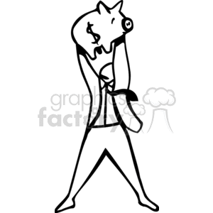 Black and white man holding up a piggy bank clipart. Commercial use image # 159518