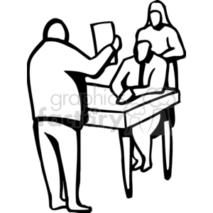 Three People One giving a Test to the Other Woman Standing clipart.