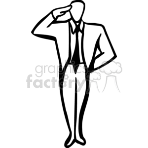 Black and white man standing at attention saluting clipart.
