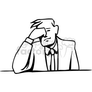 Black and white man looking stressed  clipart.