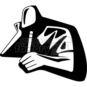 clipart - Black and white man sitting at a desk writing.