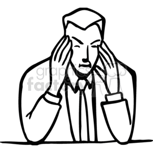 stress work worry pressure thinking think problem problems trouble man fingers hand hands on face finger Clip Art People Occupations professional black white vinyl-ready mad sad disappointed office 