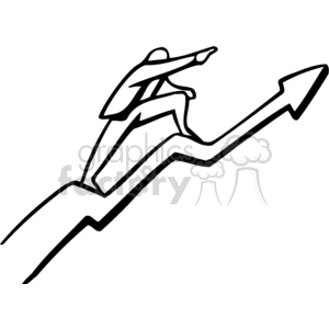 Black and white man standing on an arrow going up