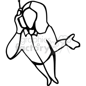 Black and white woman talking on a cordless phone clipart.