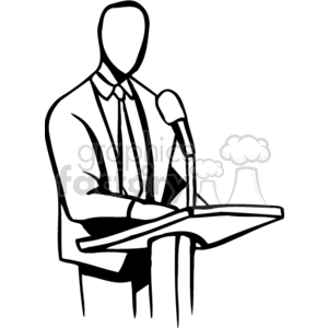 clipart - Black and white man standing at a podium.