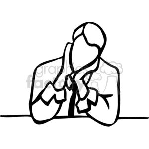 Black and white man sitting at a desk holding his head clipart. Royalty-free image # 159590