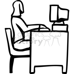 secretary desk computer computers work  BPU0125.gif Clip Art People Occupations black white outline vinyl-ready professional industry industrial worker typing 