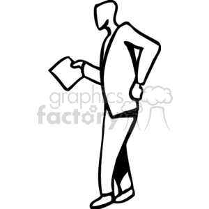 clipart - Black and white man handing over paperwork.